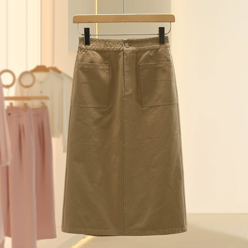 【Fy】复古纯棉百搭开叉显瘦半身裙2025春季新款专柜撤柜品牌女装