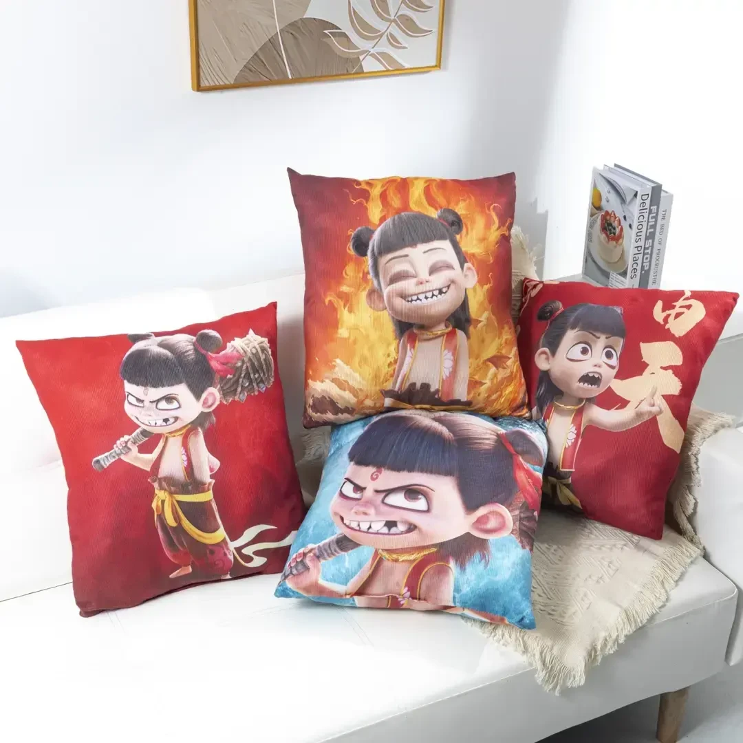 可爱搞怪哪吒头像抱枕卧室床头靠枕腰枕客厅靠背枕头双面款