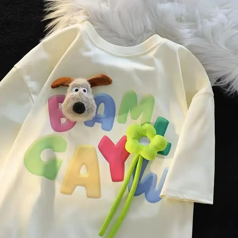 【立体玩偶】多巴胺韩系可爱卡通潮牌短袖2025新款男女宝宝宽松上衣