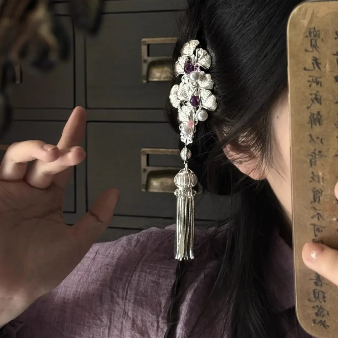 新中式纯手工兰亭别院原创设计银杏叶流苏发夹古装头饰