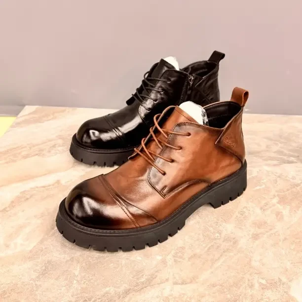 冬季男士厚底高帮真皮休闲皮鞋加绒保暖商务百搭