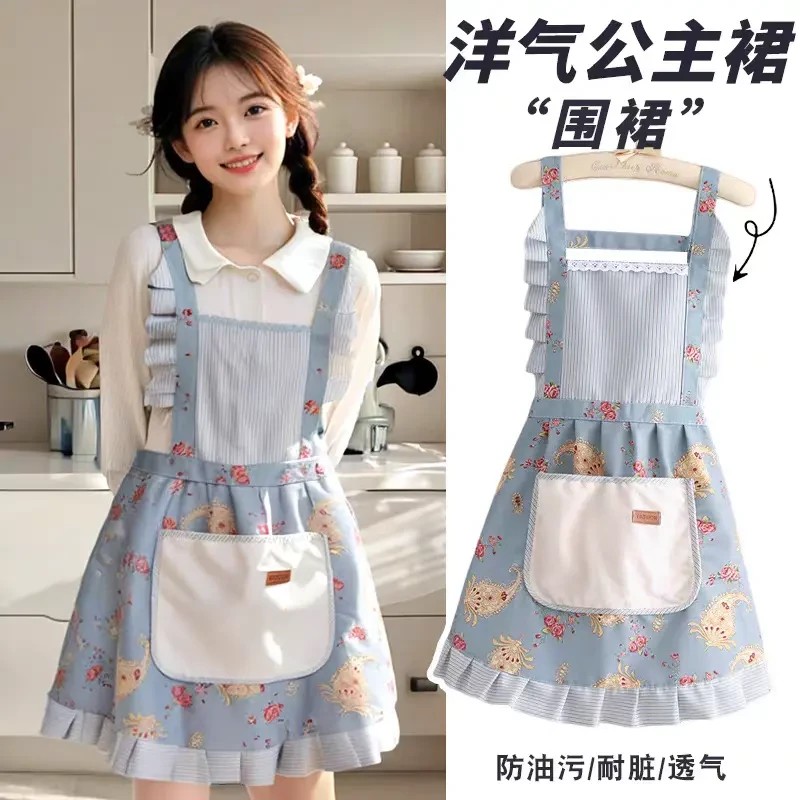 韩版帆布公主裙围裙时尚耐磨做饭厨房家用围腰餐饮上班工作服女士