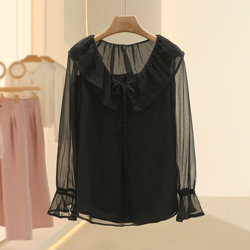 【朗SL】法式简约气质减龄长袖雪纺衫2025春季新款专柜品牌女装