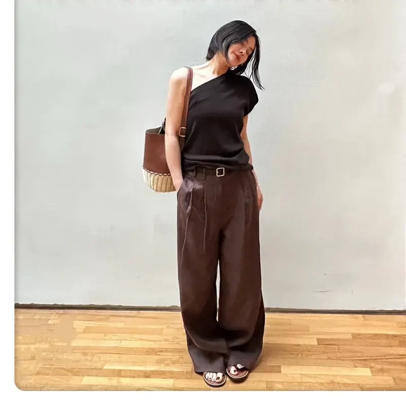 法式度假系列ONIVINTAGE欧尼100亚麻法式休闲裤配腰带经典爆款