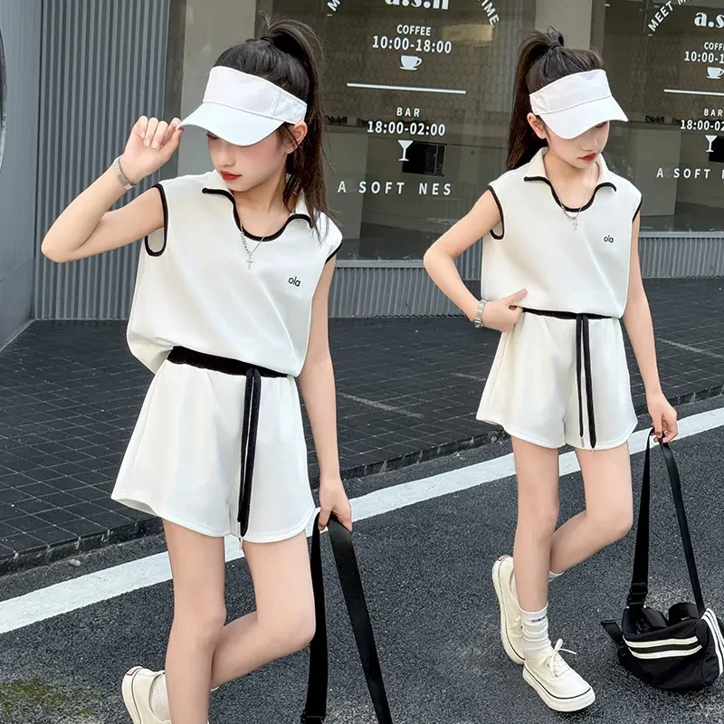 女童运动套装夏季2025新款中大儿童洋气薄款清凉polo领短袖两件套