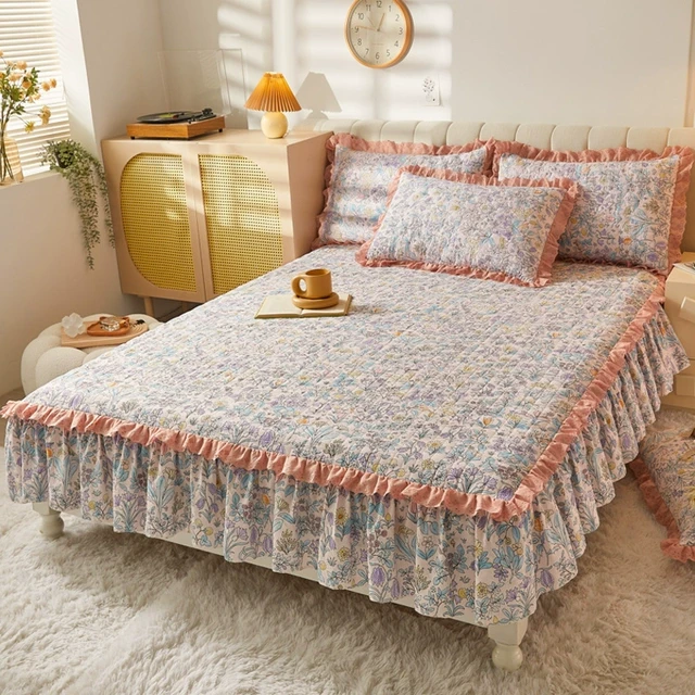田园小碎花夹棉床笠罩带裙边单件加厚全包防滑床罩床围保护套四季