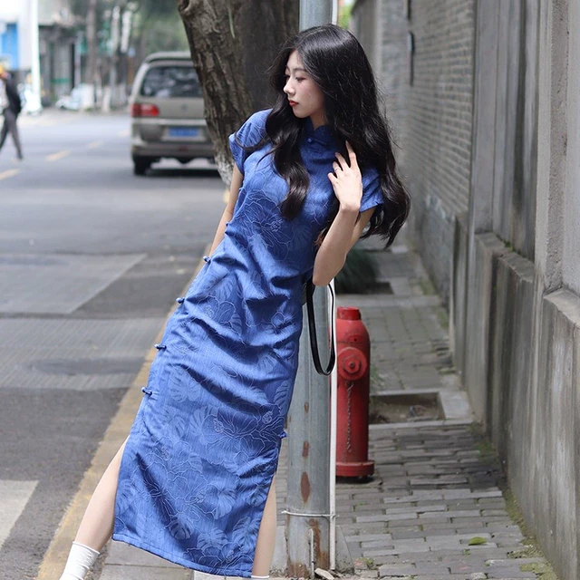 古法旗袍女2025年新款年轻款少女日常蓝色国风气质优雅宽松连衣裙