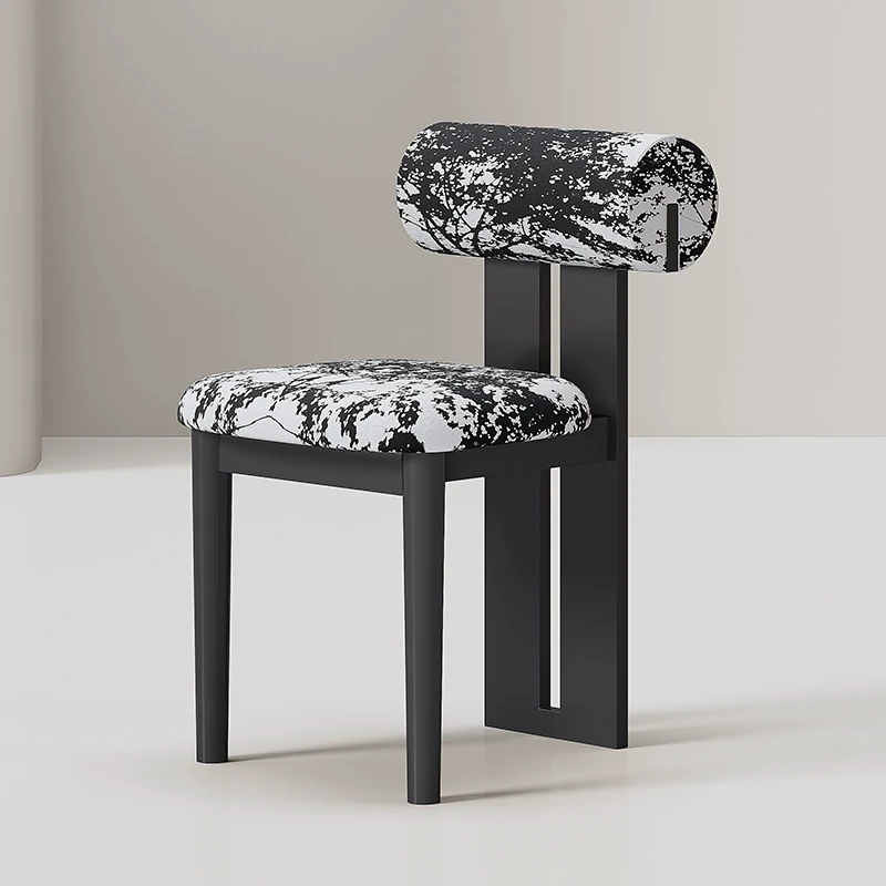 实木简约椅时尚软包椅吃饭椅子黑色中古风轻奢软靠背餐桌椅