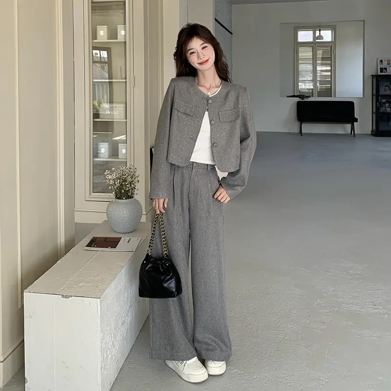 小香风韩剧女主新款小个子秋款高级感西装韩版亮片小香风两件套