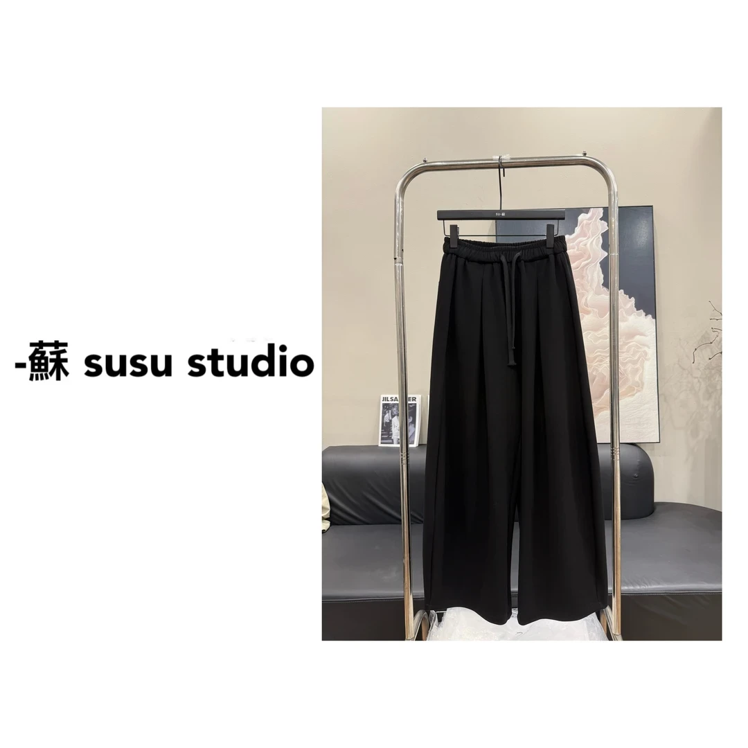 MM2025秋季新款灰色松紧高腰抽绳休闲裤女宽松百搭显瘦阔腿裤078