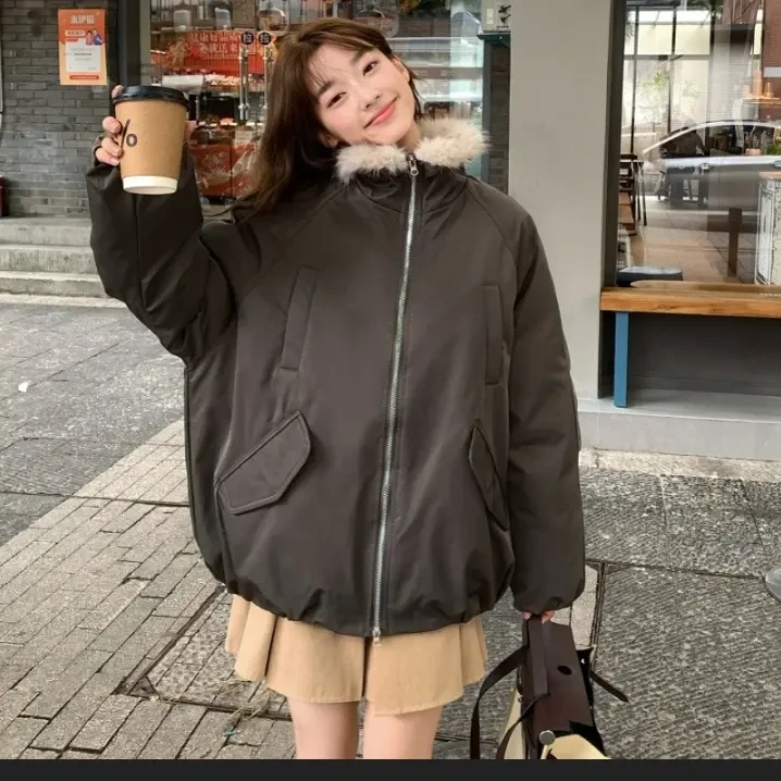 休闲风拉链常规保暖厚款加绒加厚款长袖纯色女秋冬