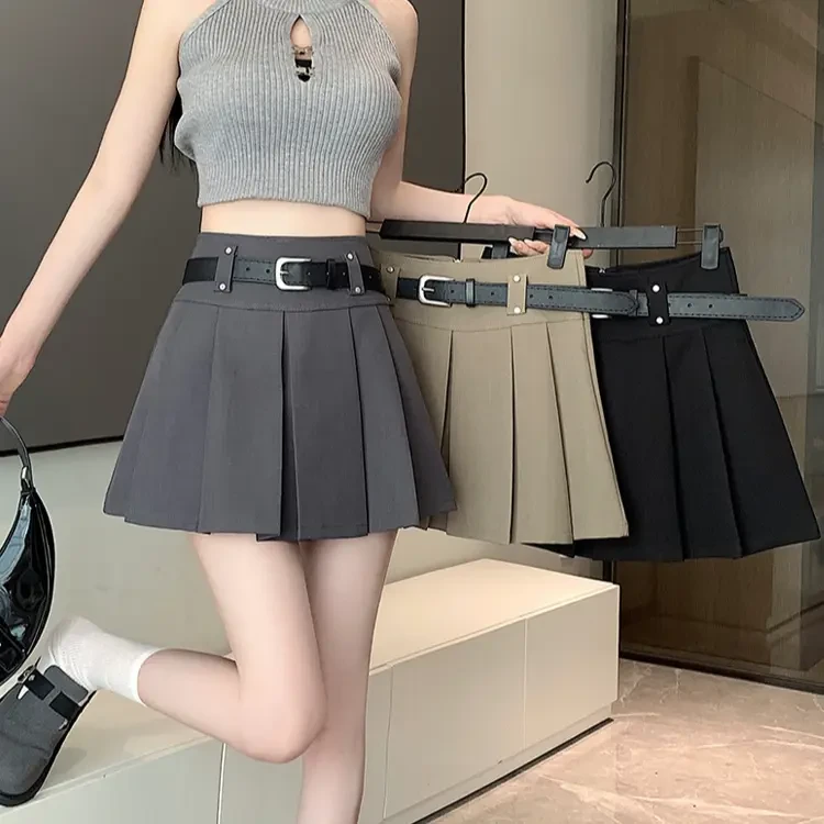 春秋季灰色百褶裙短裙女新款西装小个子高腰显瘦短裙半身裙