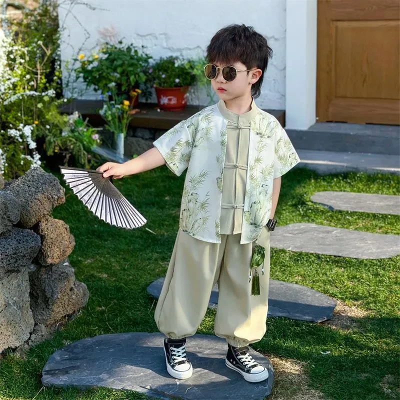 男童夏季短袖长裤套装新中式国风儿童夏装古装汉服男宝宝夏装衣服