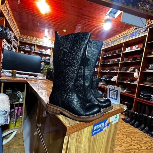 男士头层牛皮马靴藏靴靴民族风防滑耐磨手工上线牛皮底骑马靴