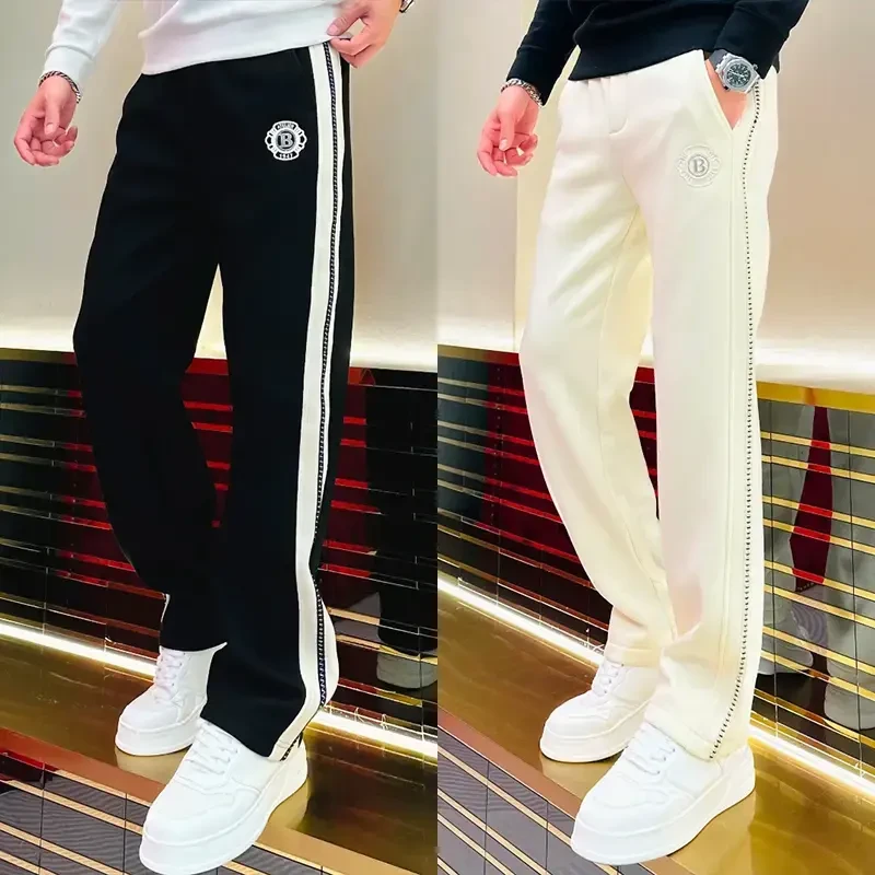 2025秋冬新款男士宽松直筒裤百搭简约时尚修身高品质条纹休闲长裤