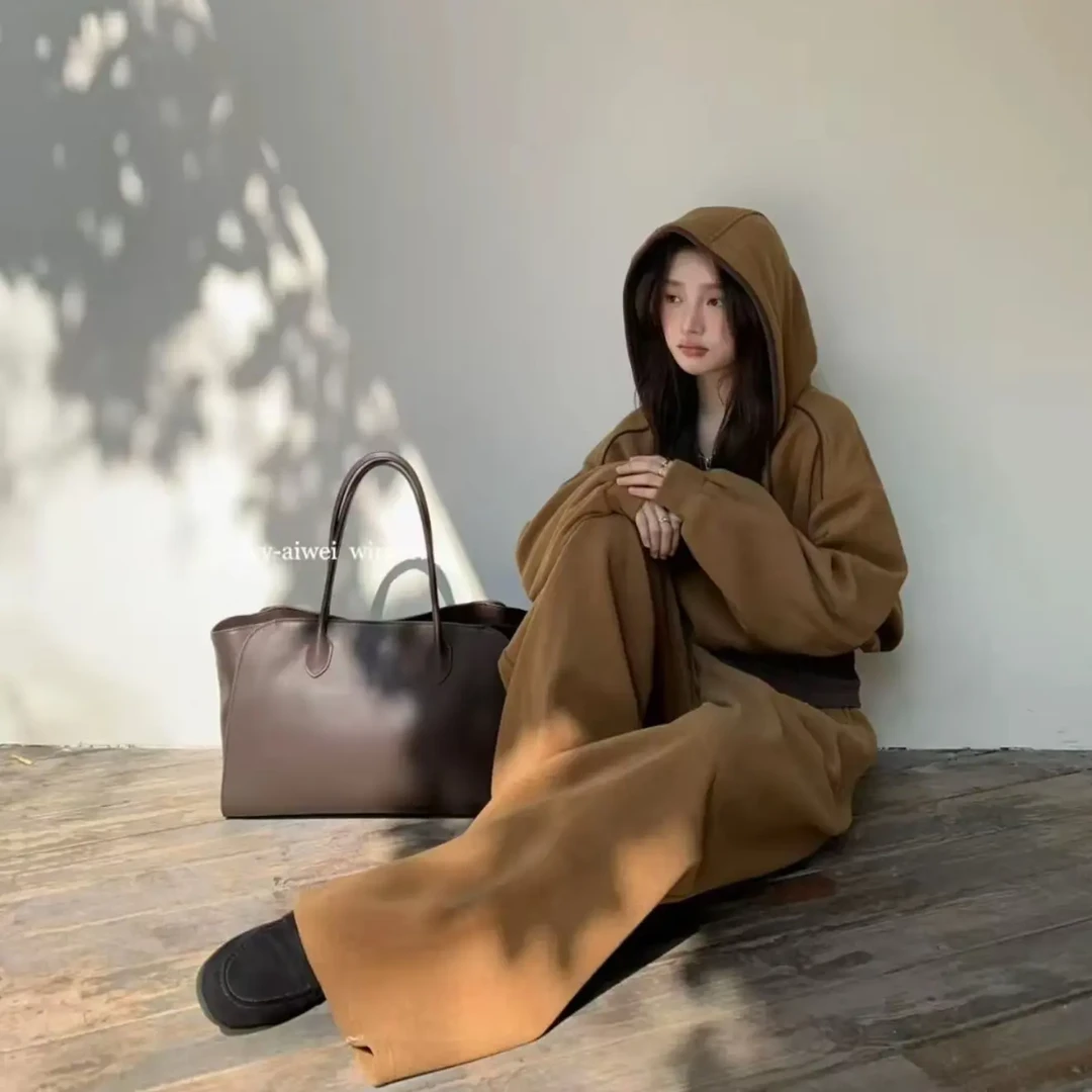 【董咚咚】120-300斤秋冬毛呢大码慵懒风外套阔腿裤套装