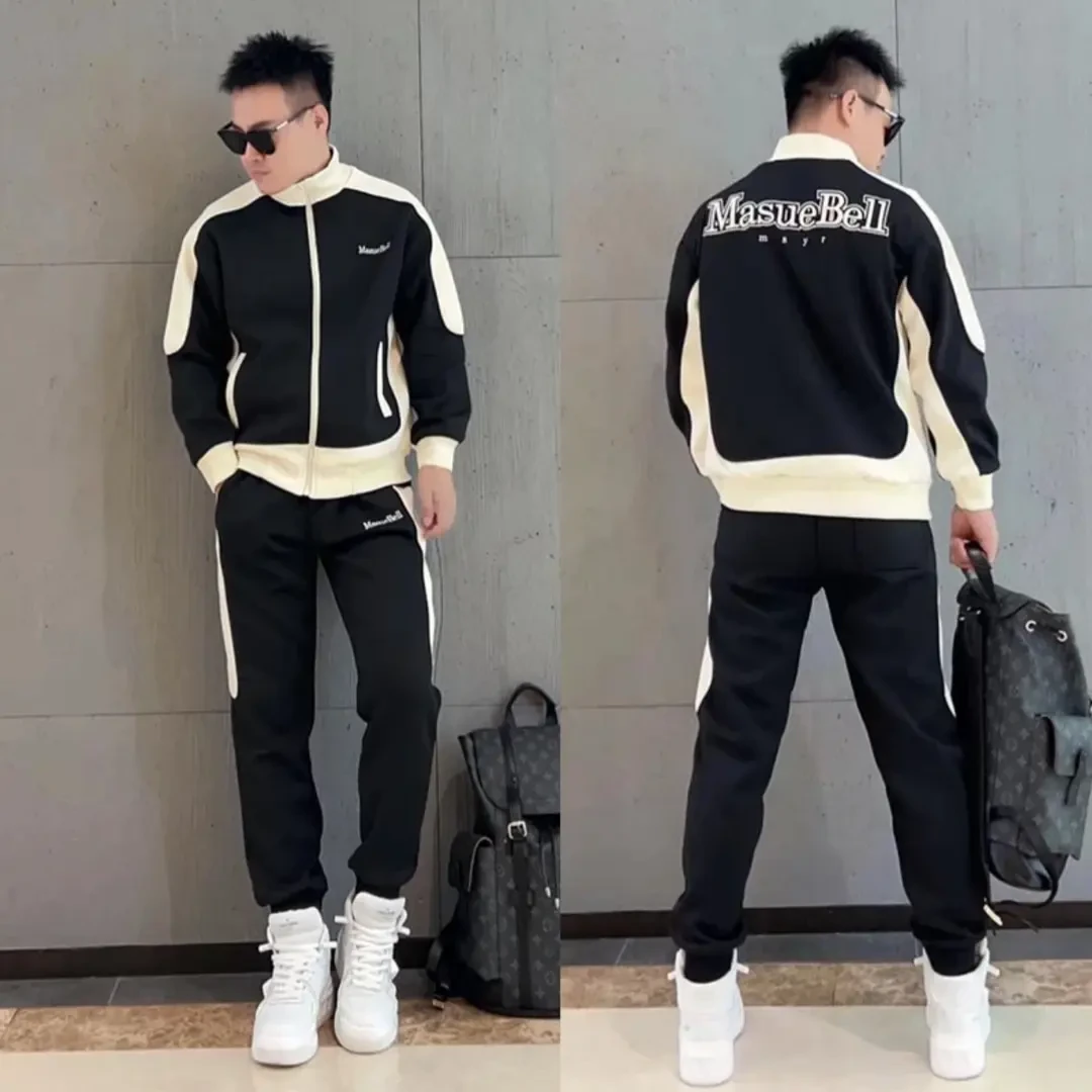 24年春季新款男士休闲套装立领夹克刺绣潮流百搭韩版宽松时尚外套