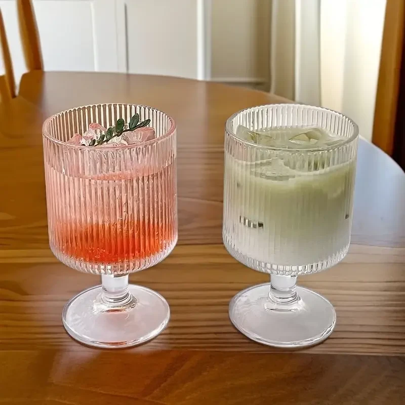 装酒杯竖纹ins风矮脚冰杯高颜值条纹玻璃杯果汁饮男士高档啤酒杯