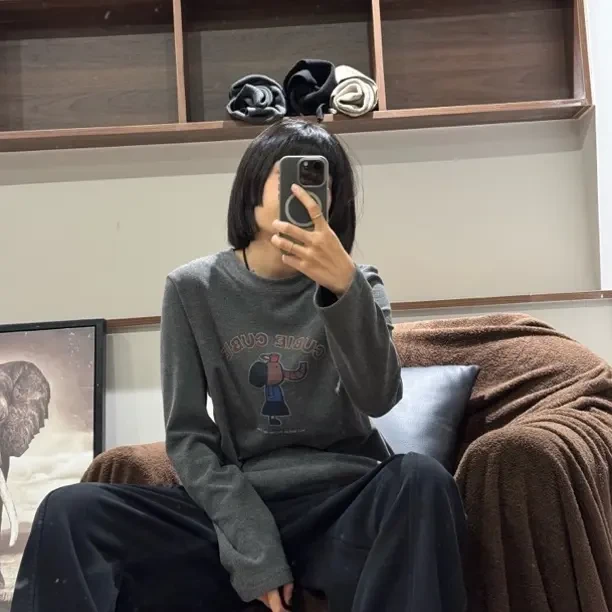 遇见·韩系冬季女士德绒打底小象体恤半袖圆领显瘦百搭
