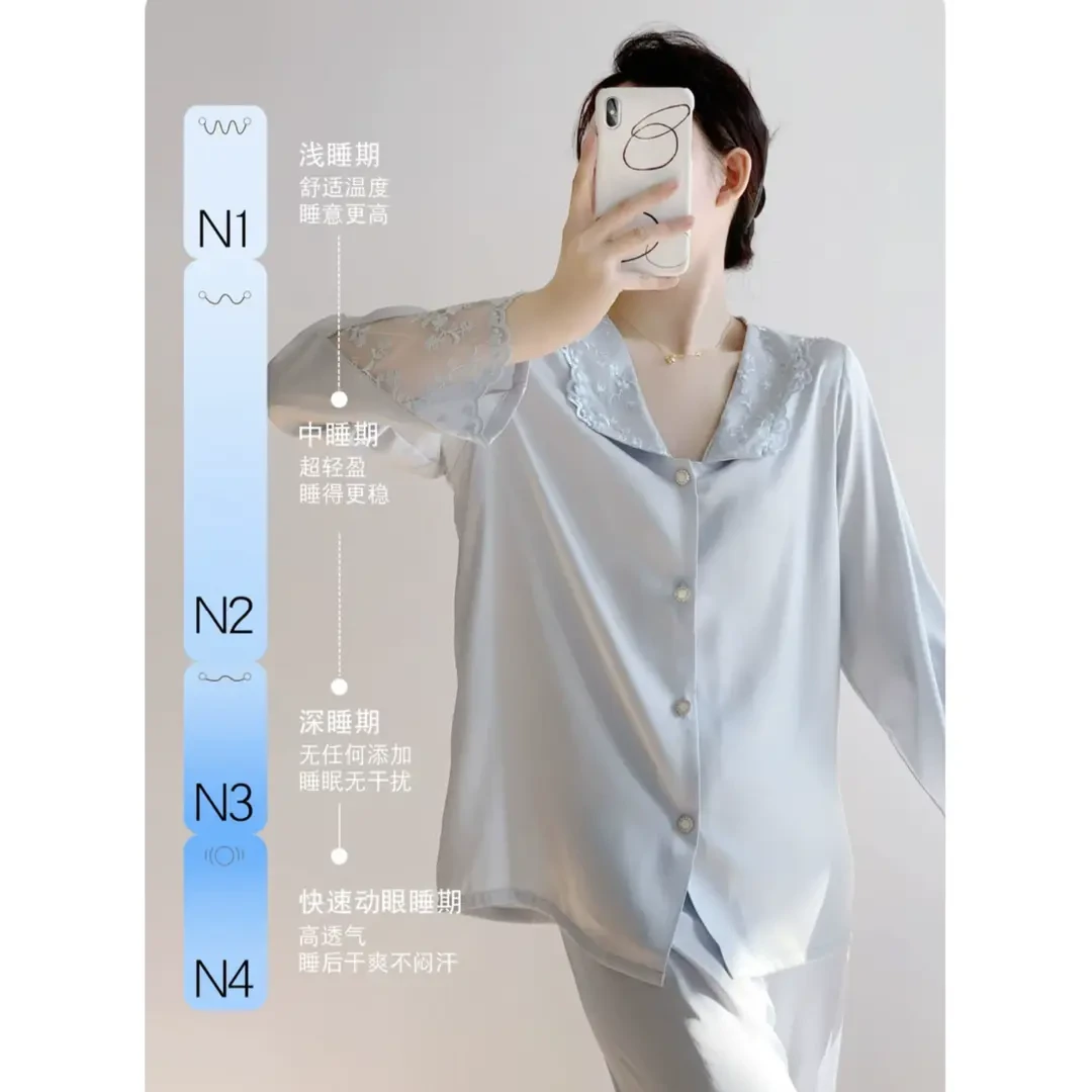 【欧若风】新款睡衣女夏季2025高级感春秋季长袖冰丝蕾丝家居服套装