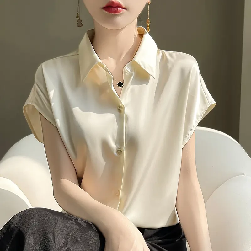 白衬衫衣女无袖雪纺夏季新款气质显瘦修身打底polo领百搭T恤背心