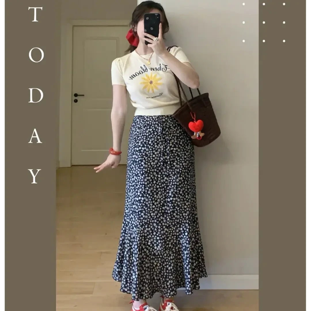 2025春季新款韩系穿搭温柔风黄色针织开衫搭配半身裙气质两件套女