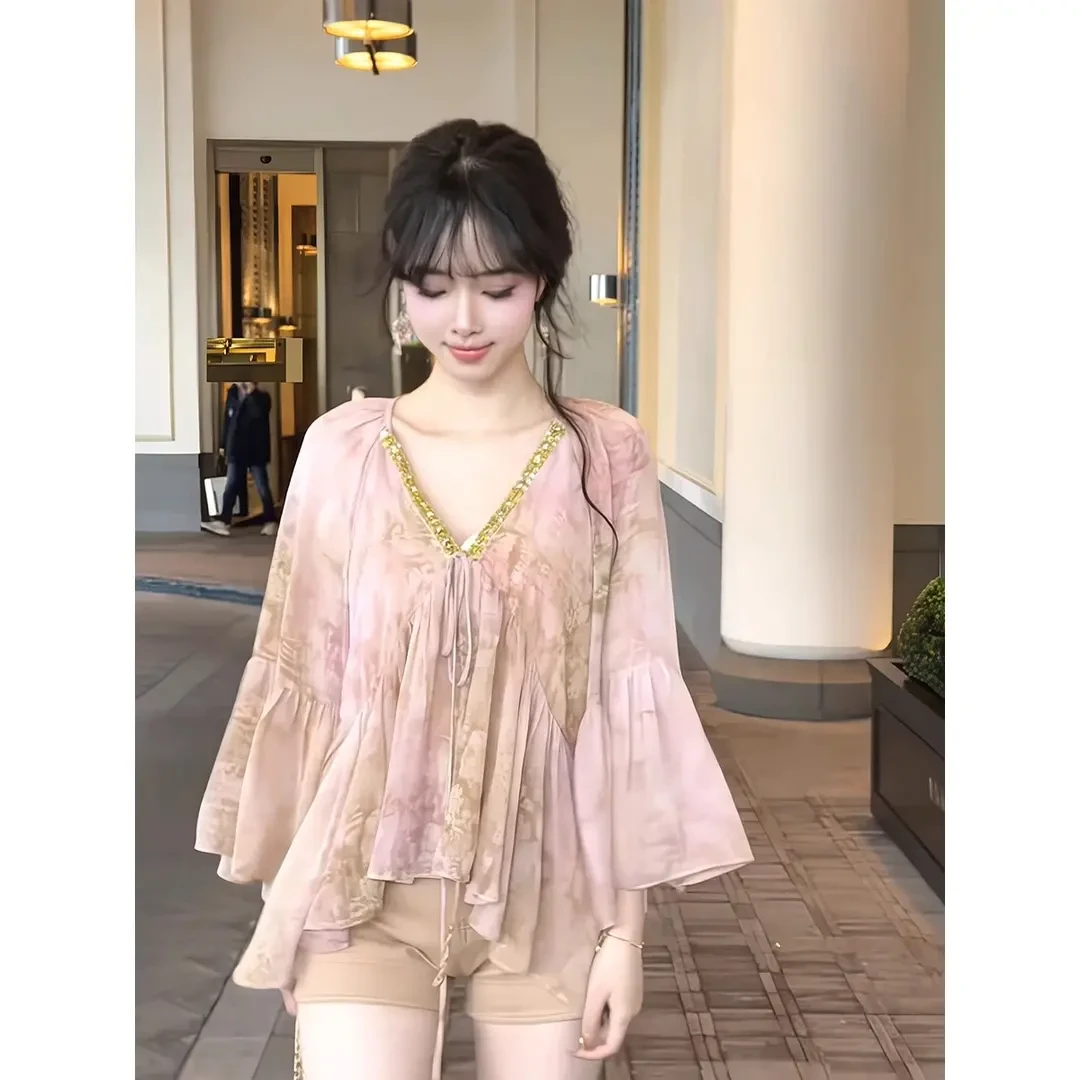 氛围感韩系千金古早风清冷仙气上衣2025春夏新款温柔风气质小衫女