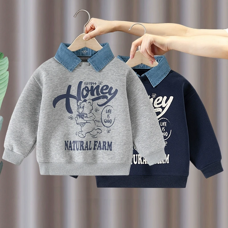 男童长袖卫衣2025春秋季新款儿童宝宝童装假两件加绒休闲上衣潮