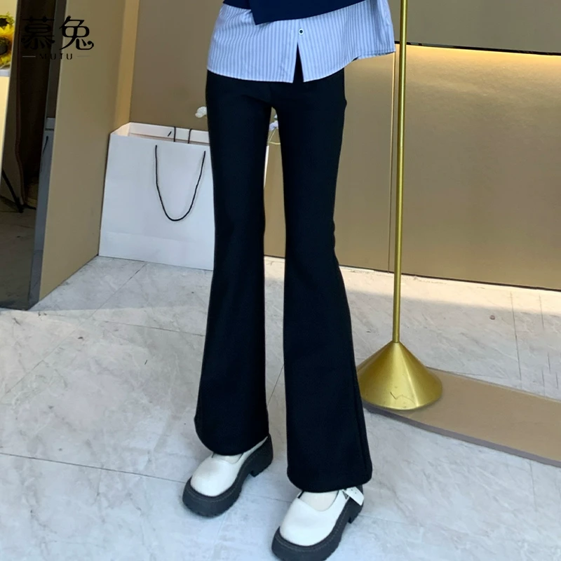 高腰显瘦黑色喇叭裤女2024新款修身小个子休闲长裤子TU21592