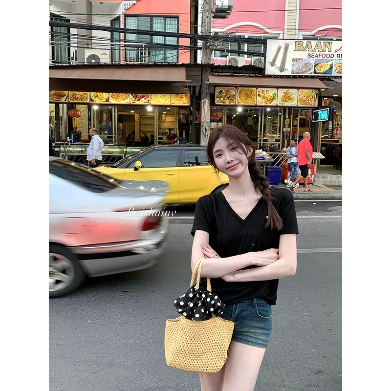 白水女 腿精养成系 蓝色牛仔裤女小个子复古紧身短裤 B50248735