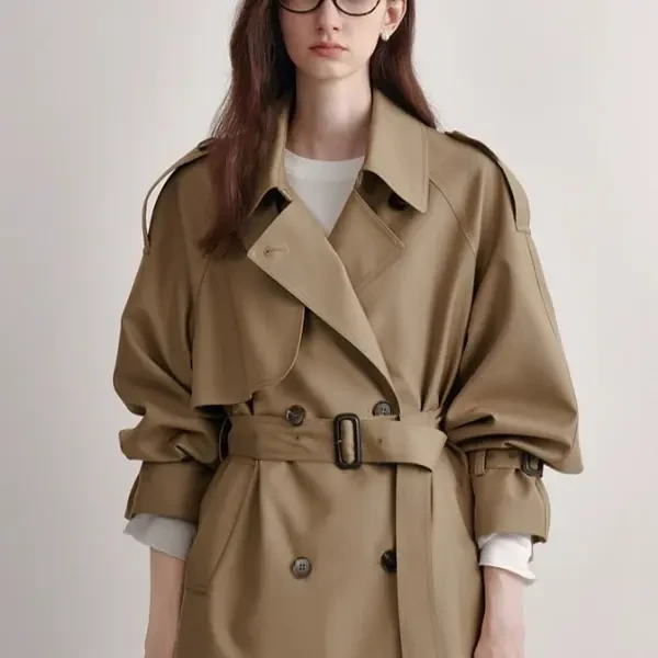 休闲短款风衣外套女2025秋新款双排扣小个子韩版高级感卡其色大衣