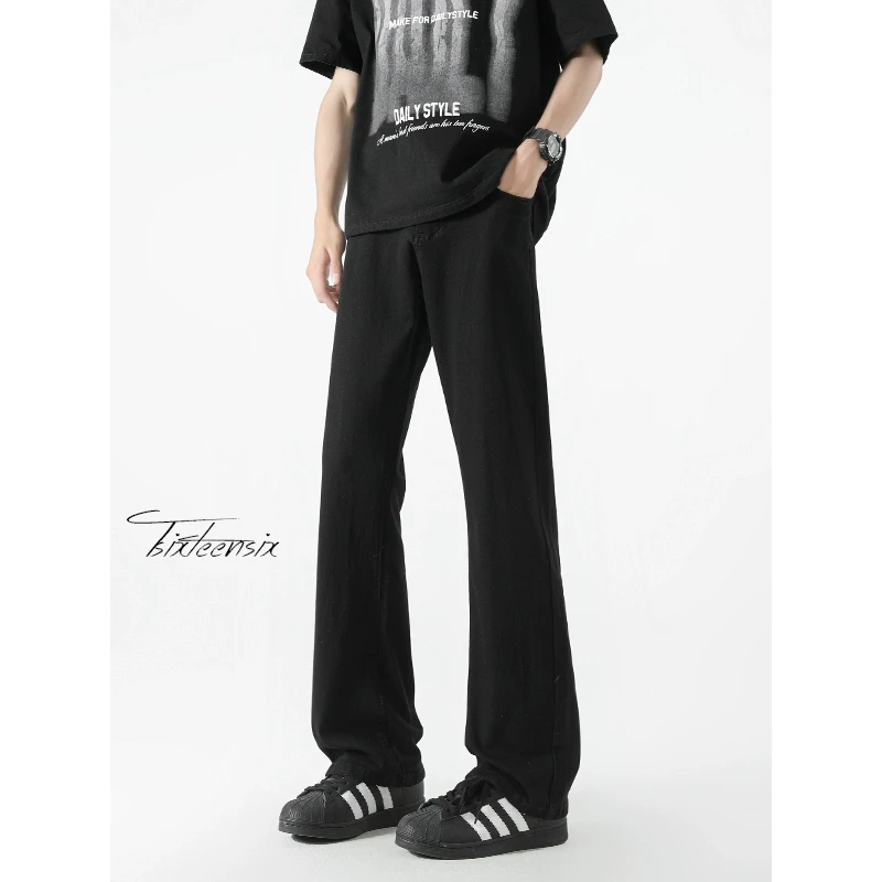 春夏cleanfit黑色弹力牛仔裤男美式高街vibe裤子微喇修身直筒裤