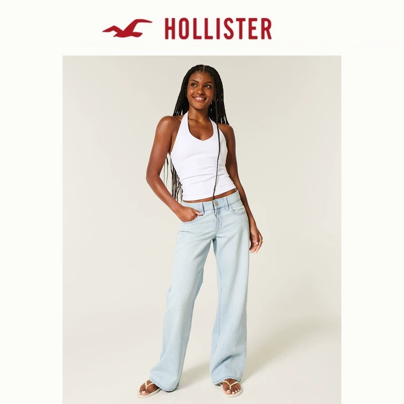 Hollister25夏复古baggy风碎花翻边低腰牛仔裤女装KI355-5547