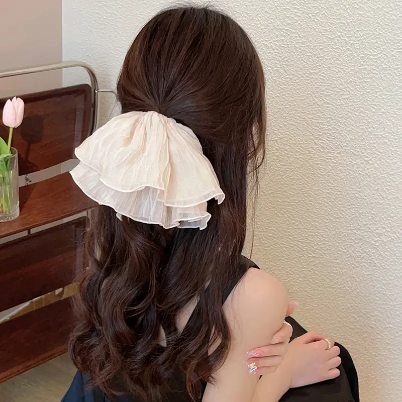 波西米亚风复古褶皱大肠发圈头绳发绳网纱气质甜美简约皮筋带花