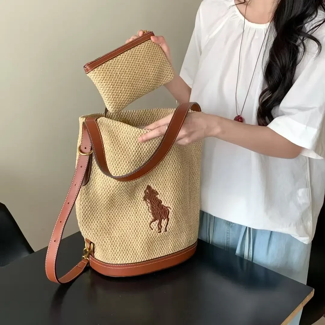 高级感草编织托特包夏日海边大容量水桶包皮带女包单肩斜挎包