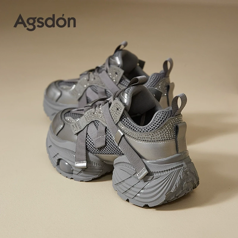 厚底老爹鞋女款2025新款夏季水钻爆款增高底网面透气休闲运动鞋子