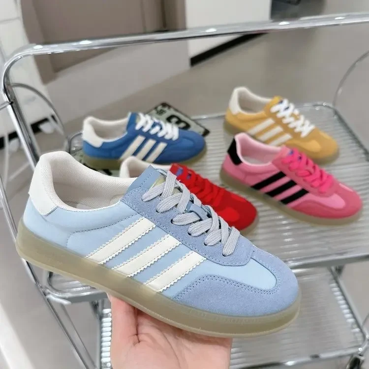 复古德训鞋蓝色女款2025春夏新款三条杠百搭运动休闲板鞋阿甘鞋潮