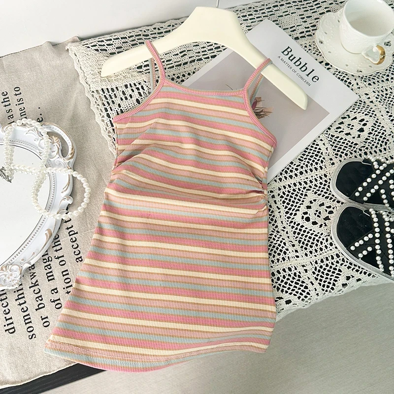 夏季女童吊带裙夏装儿童条纹连衣裙中小童背心吊带裙女宝洋气时尚