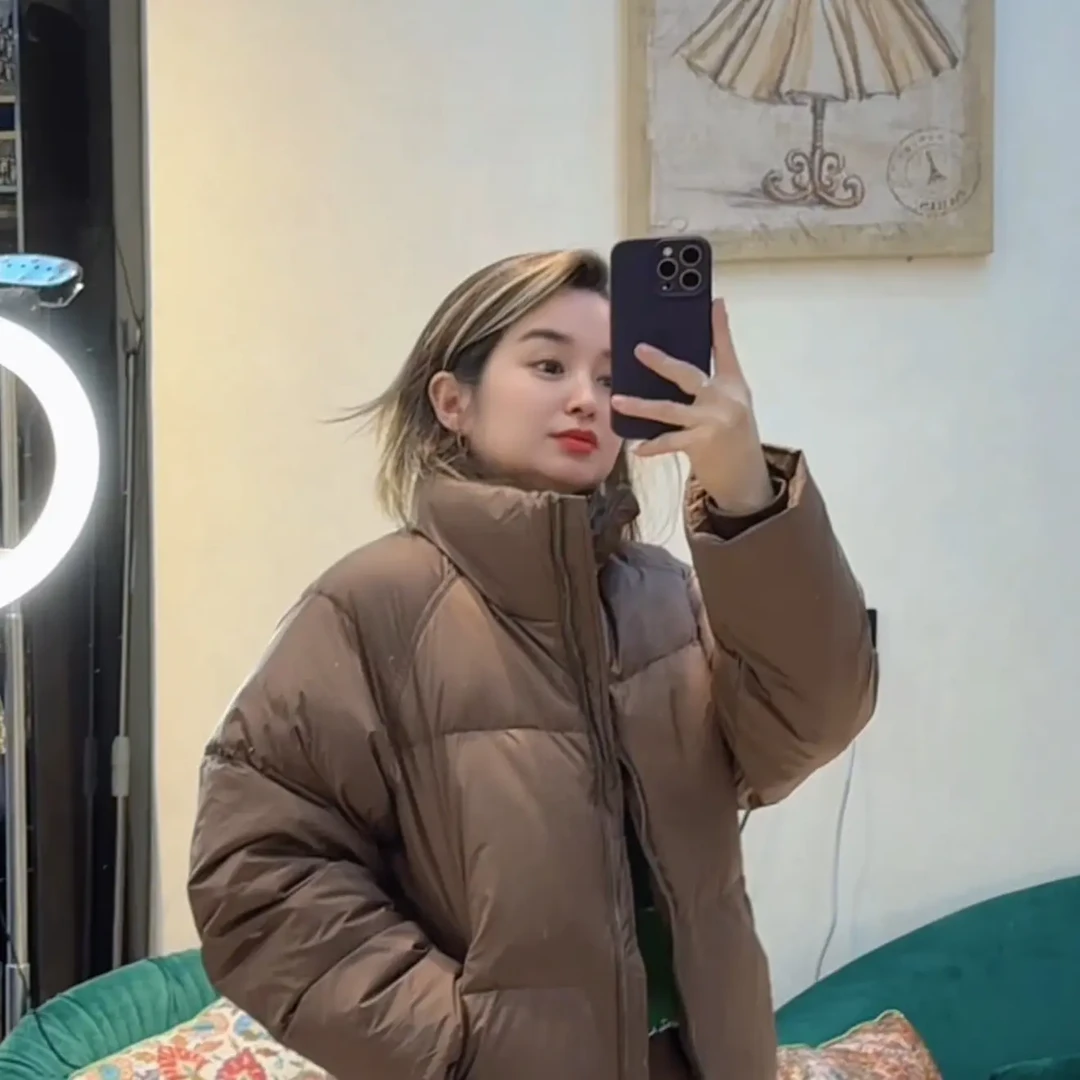 冬季新款白鸭绒立领加厚短款修身羽绒服女