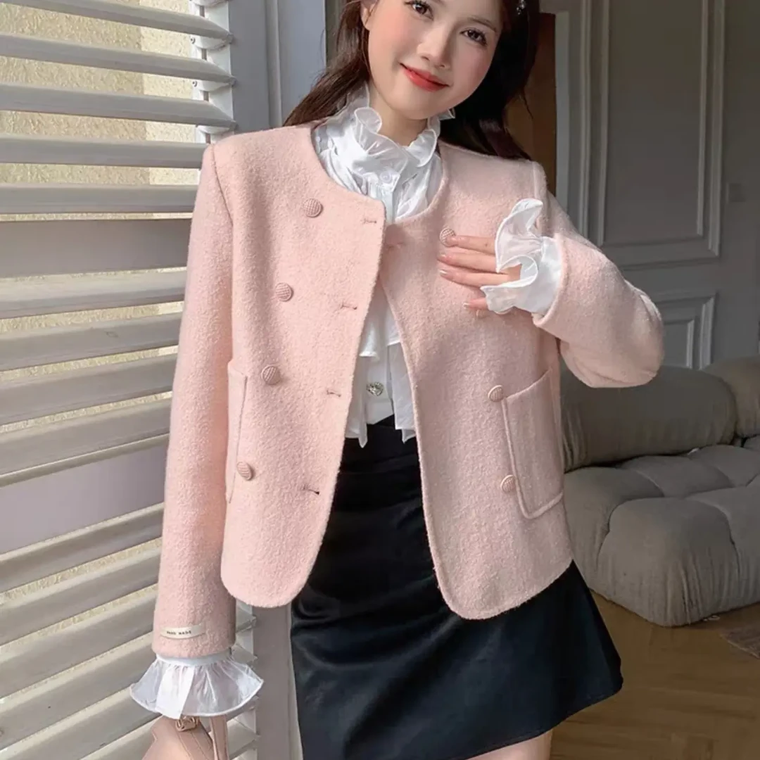 千伊诺品牌通勤百搭短款羊毛外套小香风设计适合小个子特价