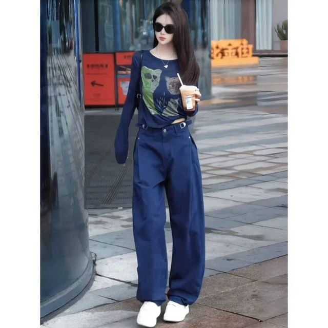 又酷又飒的穿搭套装女夏季时尚洋气防晒长袖T恤工装阔腿裤两件套