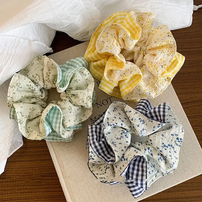 格子碎花拼色大肠发圈女扎头发皮筋丸子头发绳甜美风头绳夏季头饰