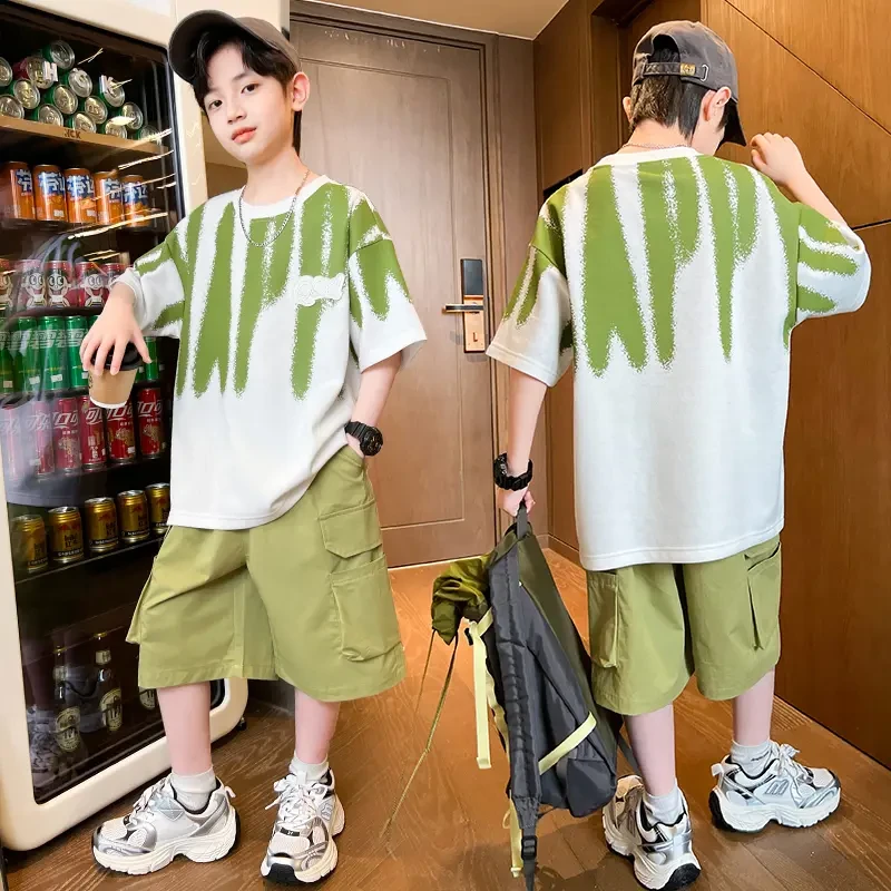 男童夏装套装2025新款夏季中大童儿童男孩夏款短袖帅气时髦酷帅潮