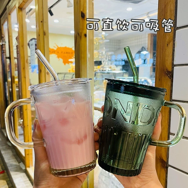 北欧风高颜值吸管杯带把玻璃水杯女大容量ins风咖啡杯杯子