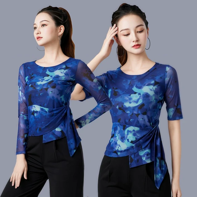 现代舞拉丁舞上衣古典舞新款中长袖女练功服摩登国标交谊舞蹈服装