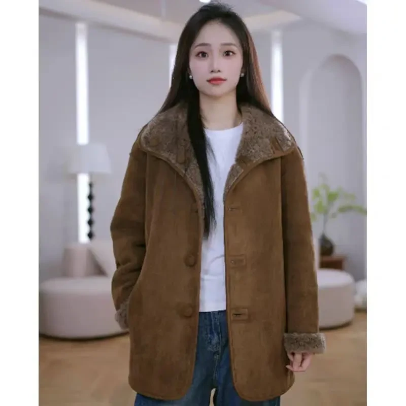 两面穿皮毛一体外套女新款羊羔毛加厚保暖羊剪绒大衣高级外套