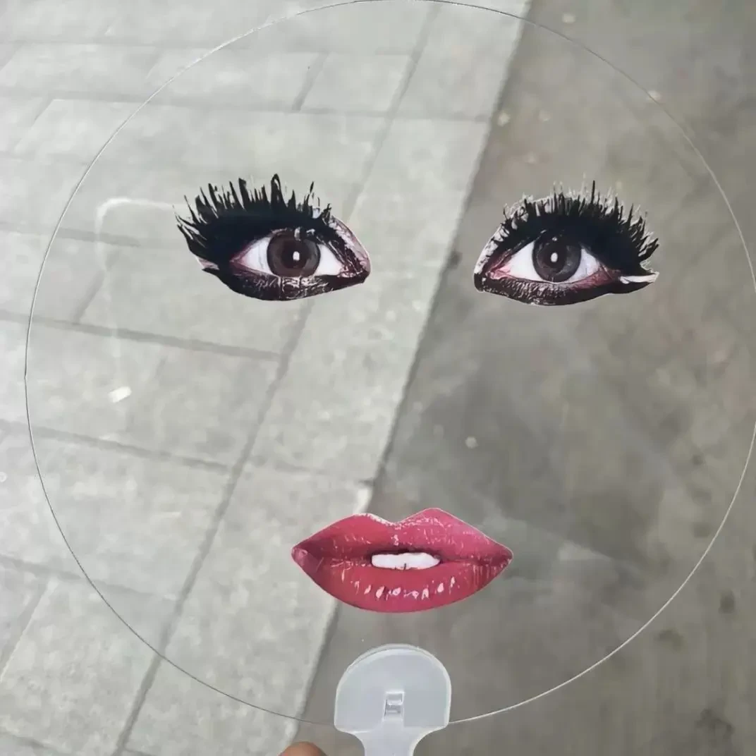 创意抽象烈焰红唇印花扇透明搞怪趣味扇子恶搞道具扇