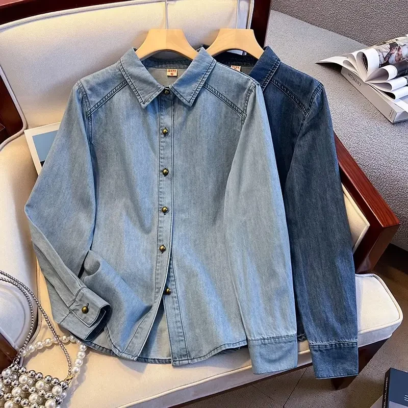 法式港风牛仔衬衫女2025年春秋新款小个子叠穿内搭长袖上衣高级感