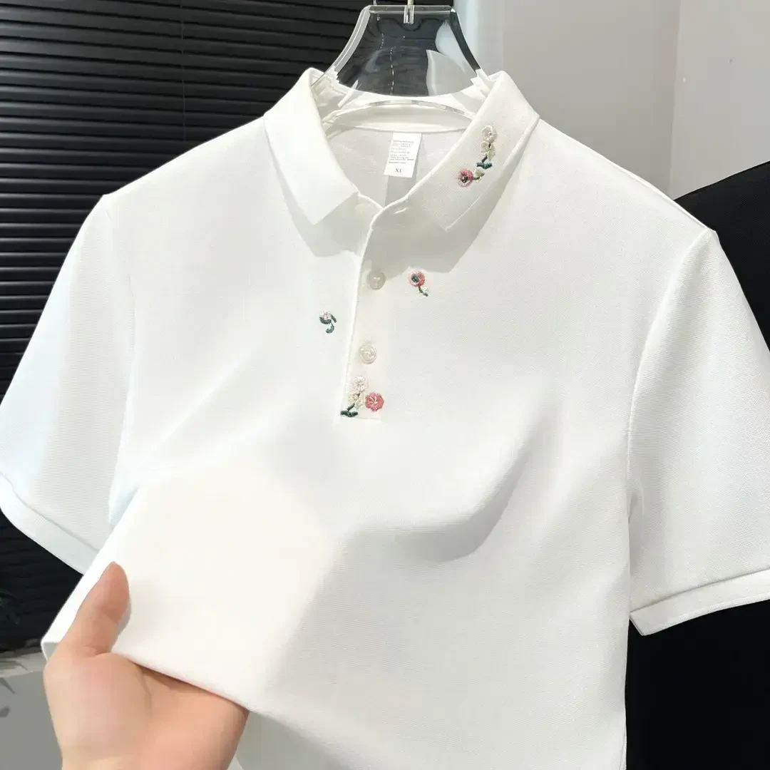 2025男士轻奢POLO衫夏季新款时尚休闲男装刺绣翻领短袖修身上衣