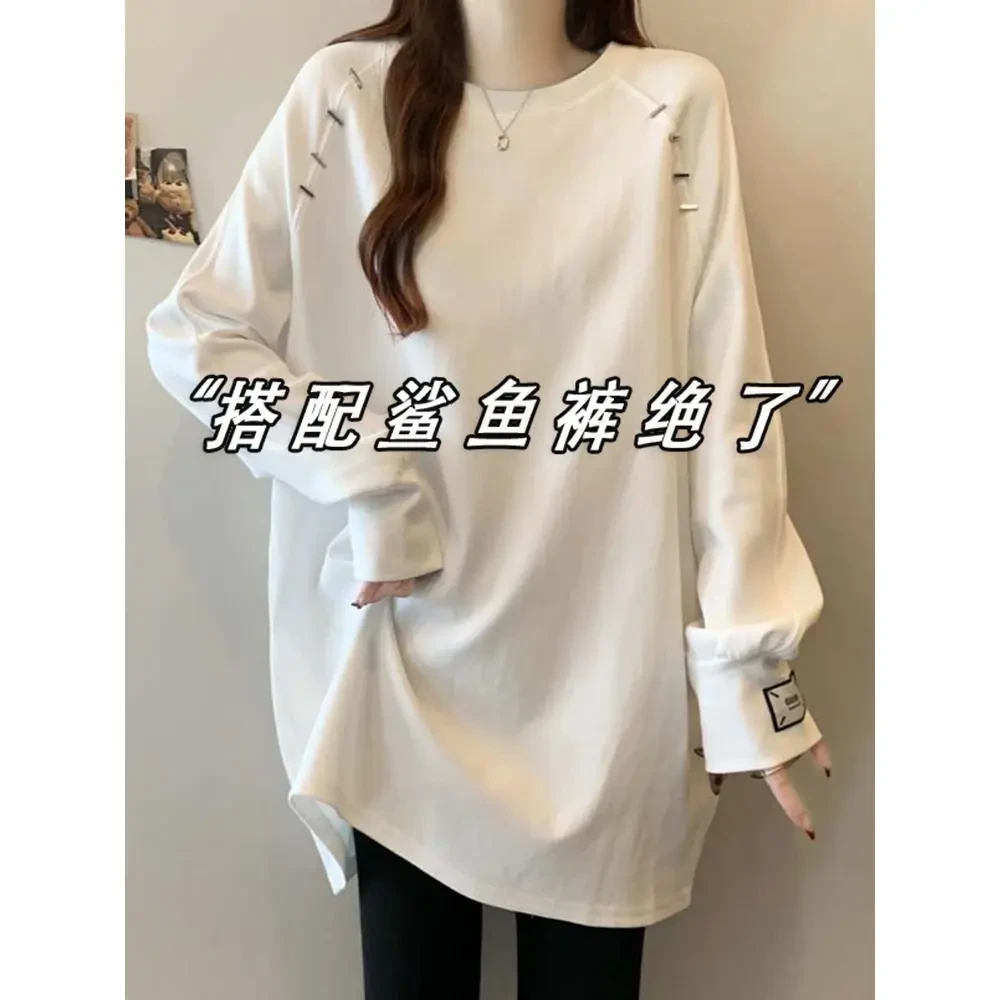 秋冬德绒中长款打底衫欧货卫衣女秋装2025新款遮屁股上衣长袖T恤